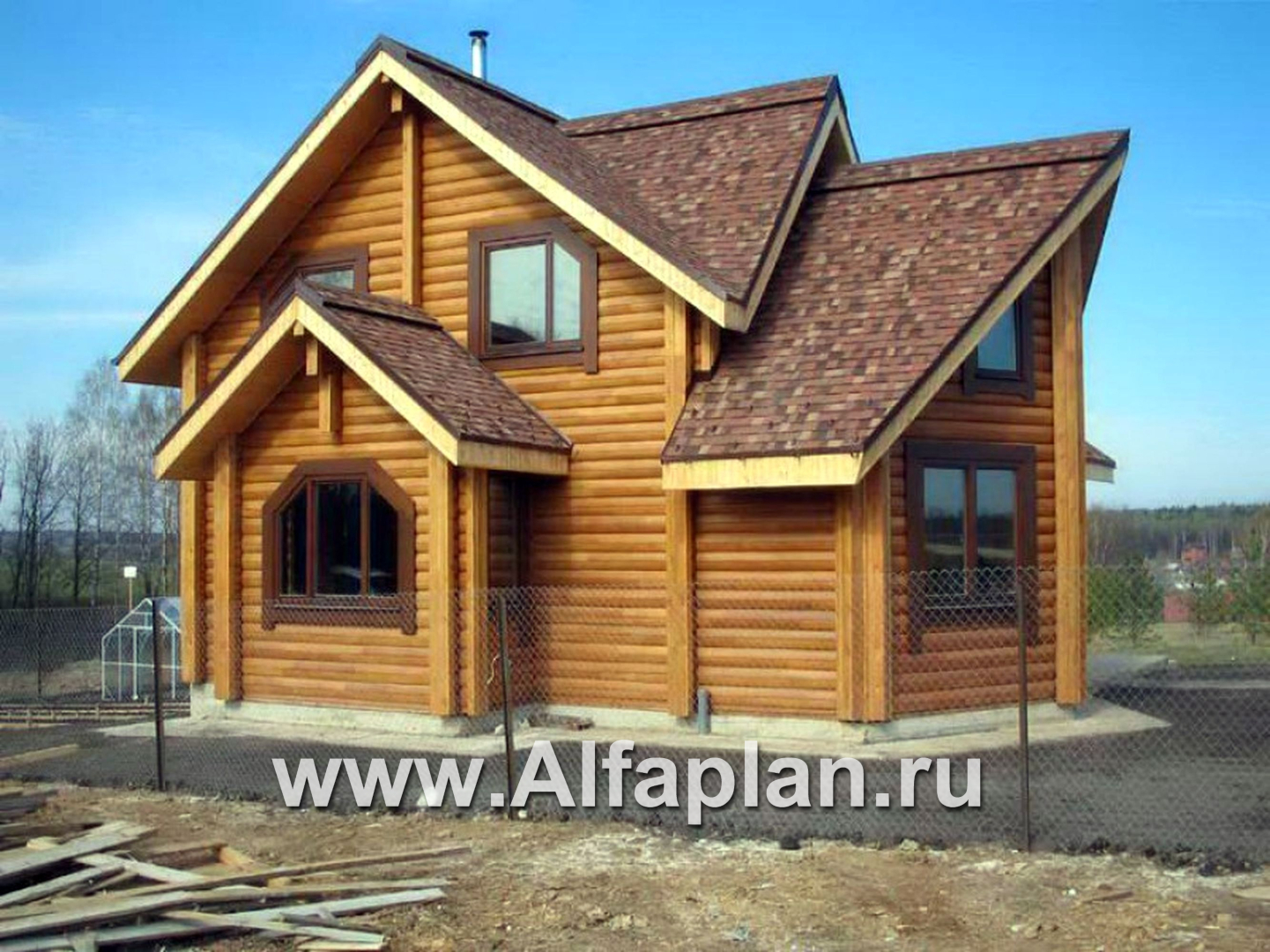 Проекты домов Альфаплан - «Л-Хаус» - деревянный дом с навесом для машины - дополнительное изображение №1