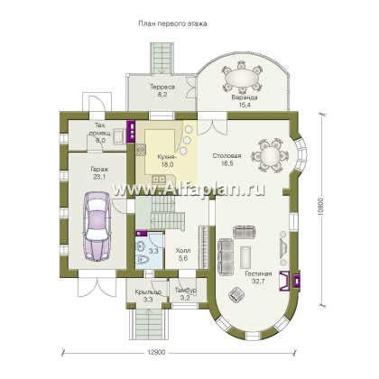 Проекты домов Альфаплан - «Камелот» -  загородный дом с угловой «башней» - превью плана проекта №1