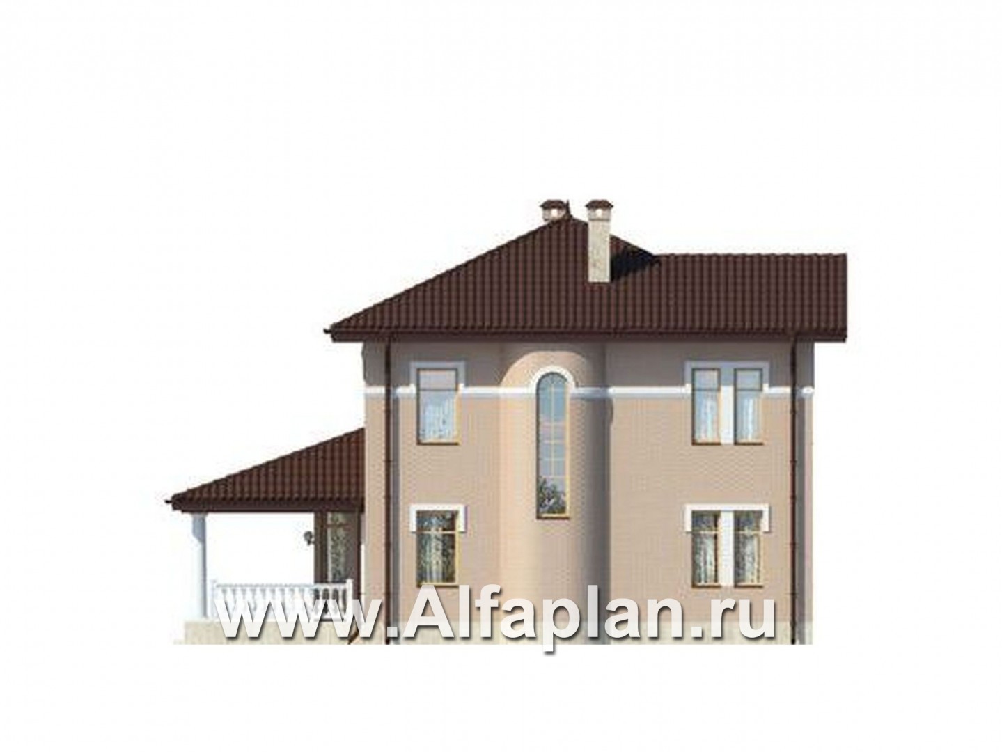 Проекты домов Альфаплан - Классический двухэтажный коттедж с большой террасой - изображение фасада №1