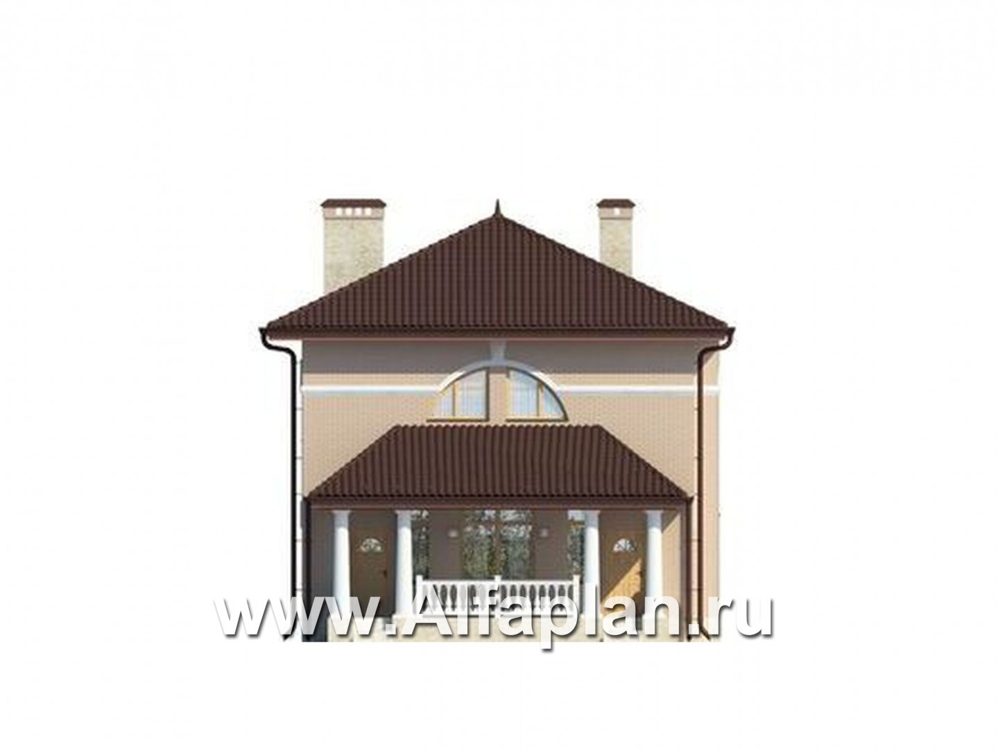 Проекты домов Альфаплан - Классический двухэтажный коттедж с большой террасой - изображение фасада №2