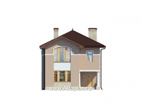 Проекты домов Альфаплан - Классический двухэтажный коттедж с большой террасой - превью фасада №3