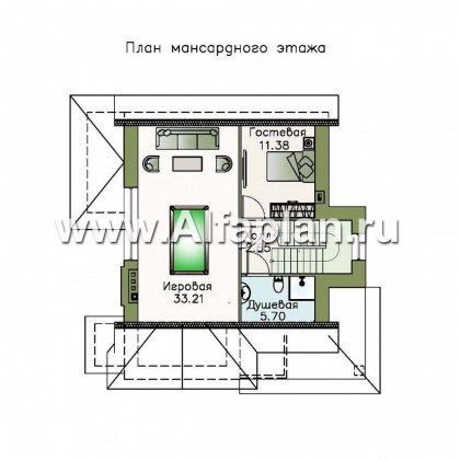 Проекты домов Альфаплан - «Прагматика» - небольшой коттедж с бильярдной в мансарде - превью плана проекта №3