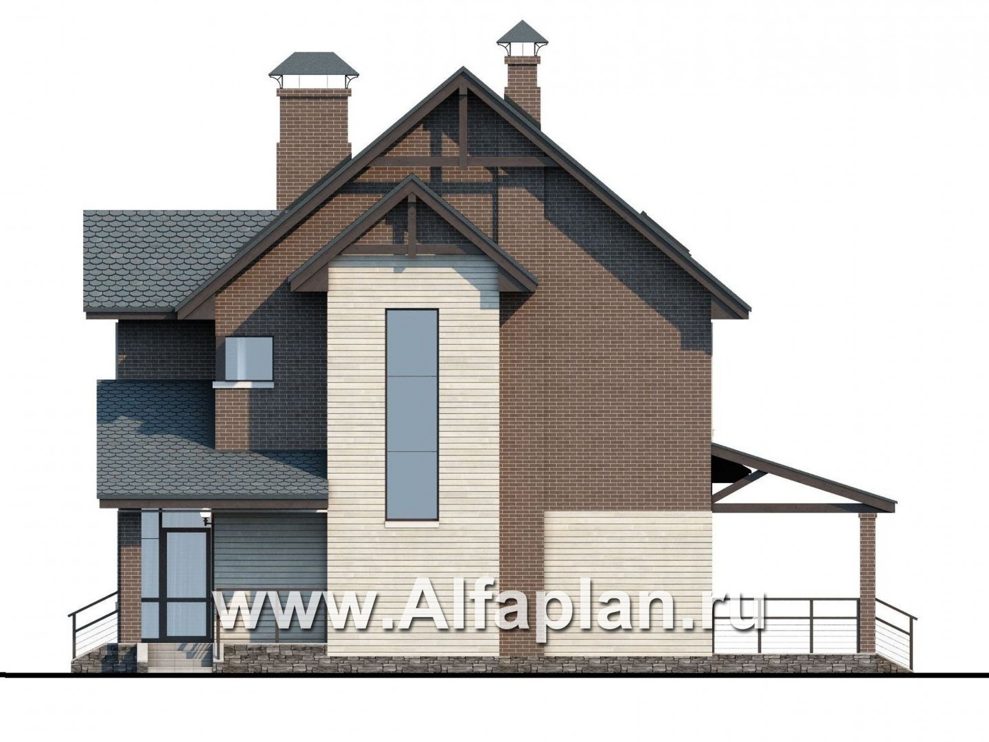 Проекты домов Альфаплан - «Прагматика» - современный коттедж с террасой и бильярдной - изображение фасада №2