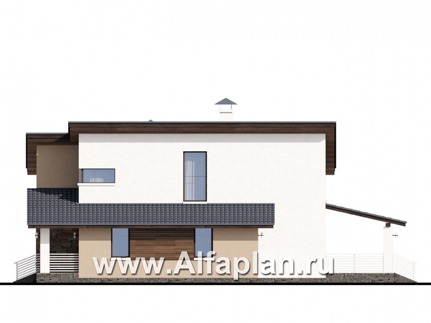 Проекты домов Альфаплан - «Западный бриз» - рациональный дом с комнатой на первом этаже - изображение фасада №2
