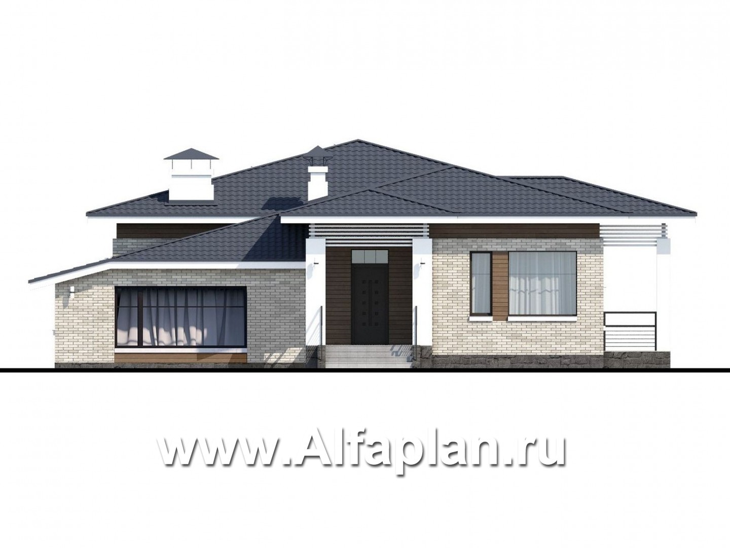 Проекты домов Альфаплан - «Днестр» - одноэтажный коттедж с бильярдной и сауной - изображение фасада №1