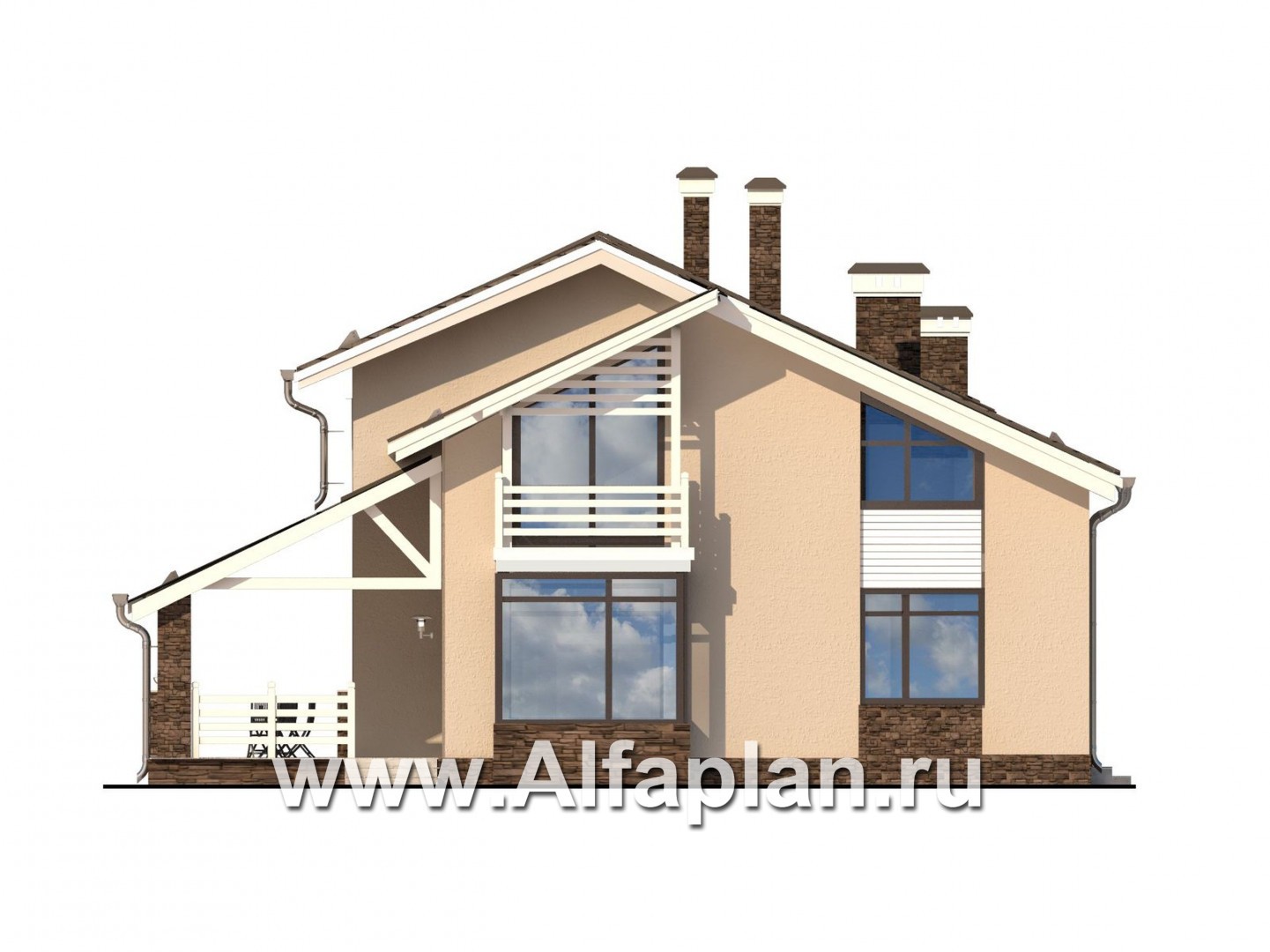 Проекты домов Альфаплан - Современный коттедж с большой угловой террасой - изображение фасада №1