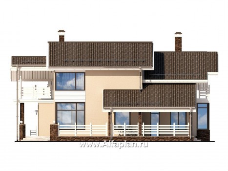 Проекты домов Альфаплан - Современный коттедж с большой угловой террасой - превью фасада №3