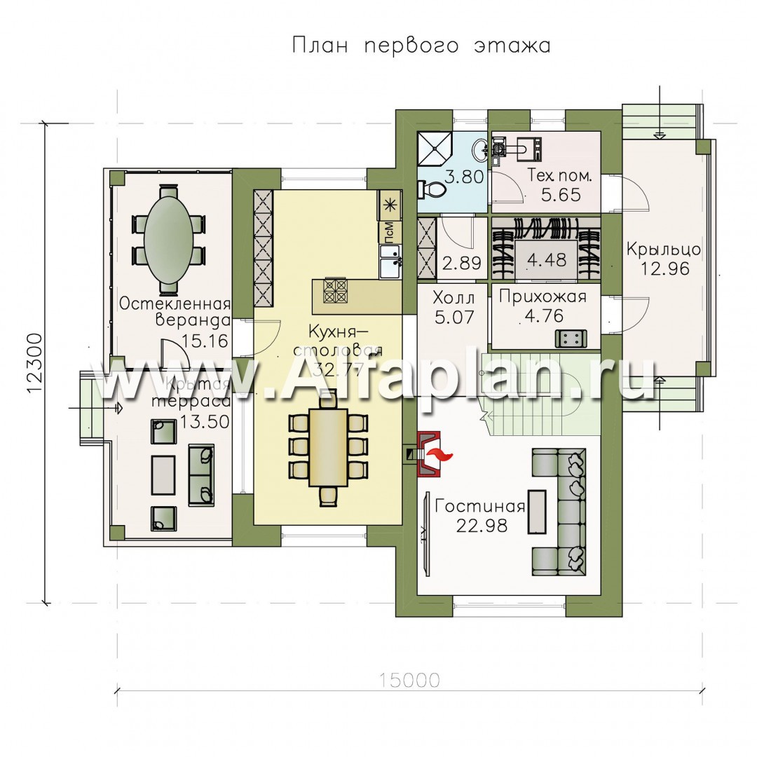 Проекты домов Альфаплан - «Счастье рядом» - двухэтажный дом с комфортной планировкой - план проекта №1
