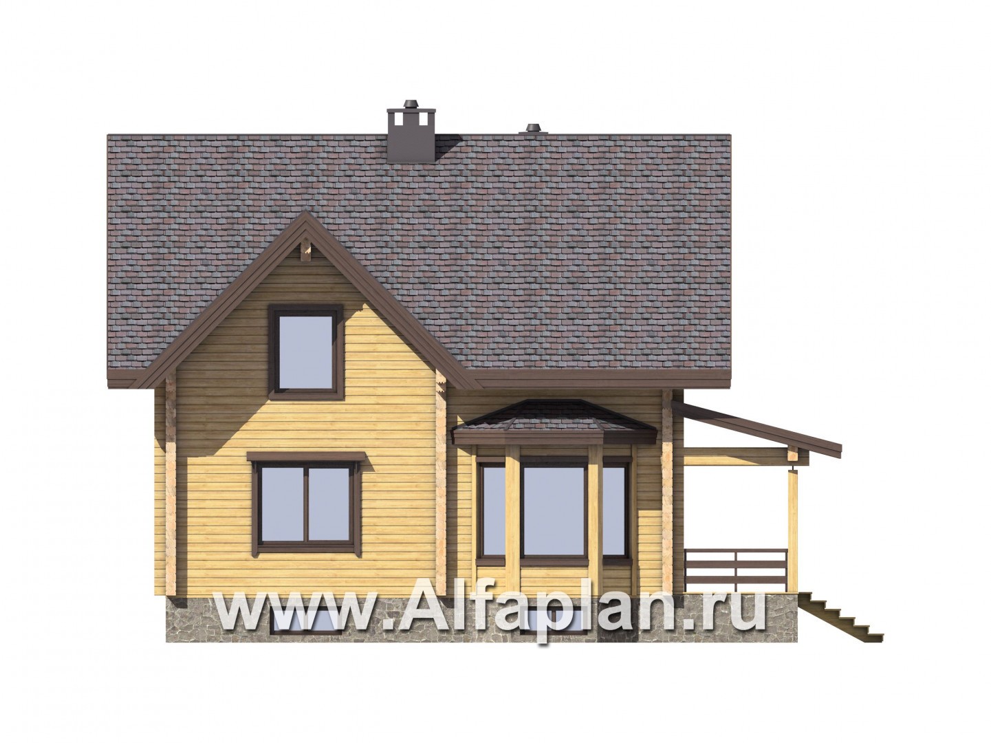 Проекты домов Альфаплан - Компактный деревянный дом с цоколем - изображение фасада №2
