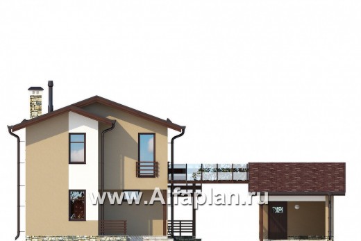 Проекты домов Альфаплан - Современный каркасный дом с навесом для машины - превью фасада №1