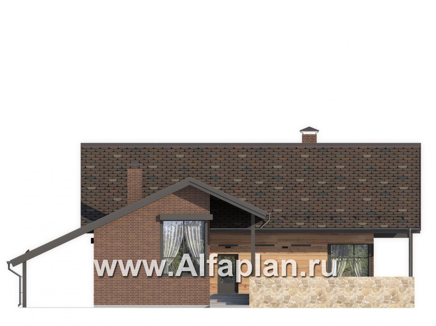 Проекты домов Альфаплан - Проект современного дома с навесом для машины - изображение фасада №1