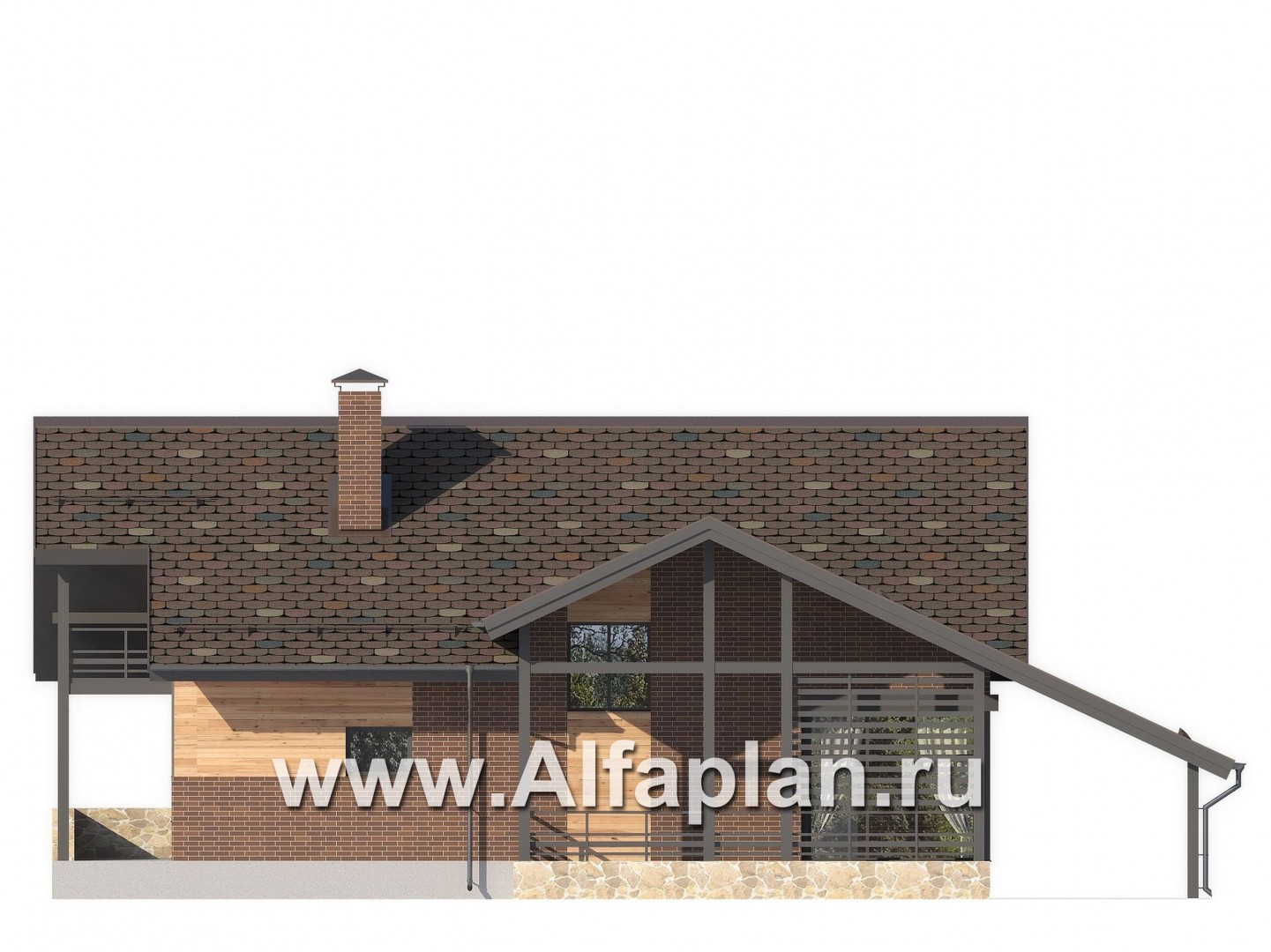 Проекты домов Альфаплан - Проект современного дома с навесом для машины - изображение фасада №4