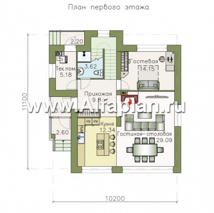 Проекты домов Альфаплан - «Знаменка» - удобный и компактный коттедж в современном стиле - превью плана проекта №1