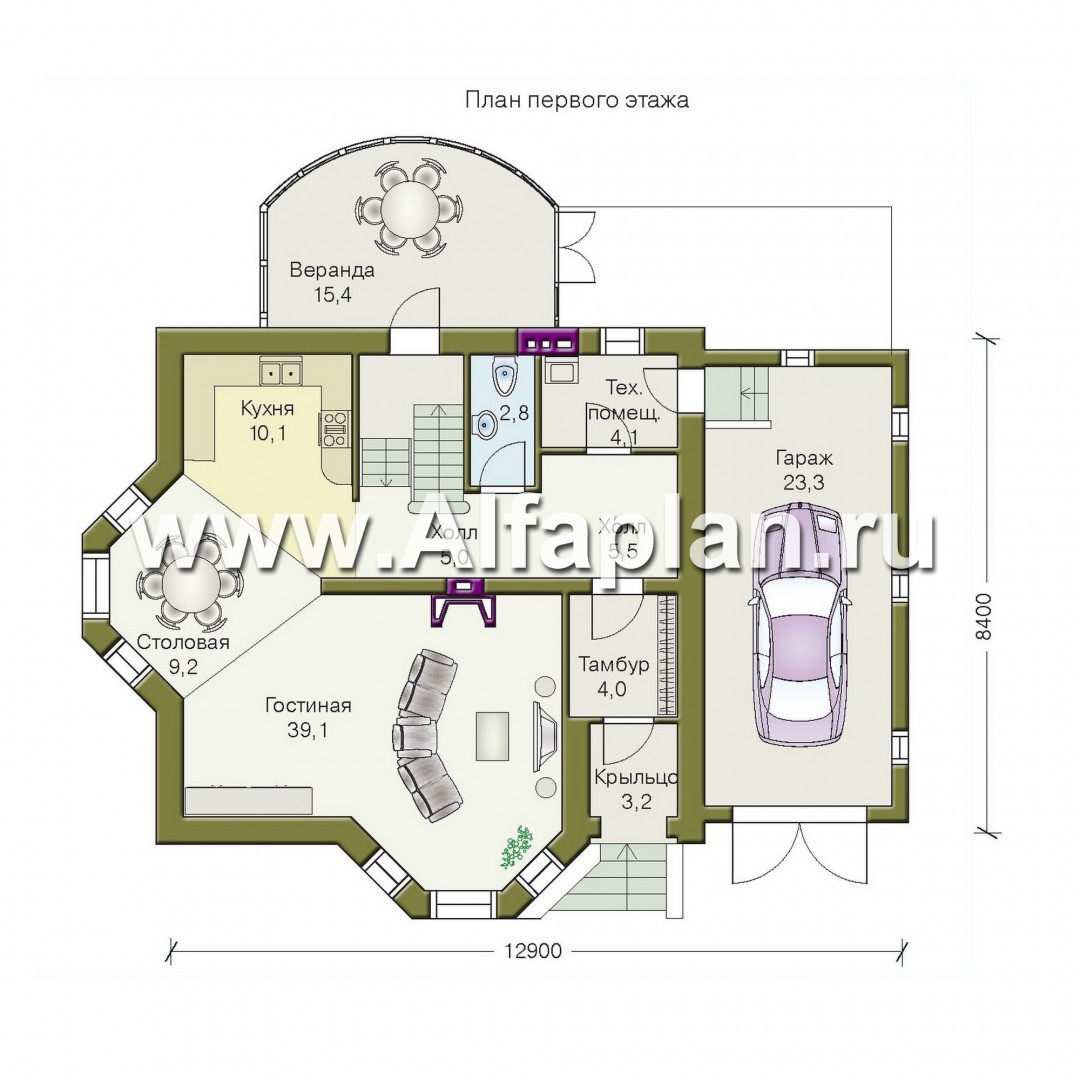 Проекты домов Альфаплан - «Нанси» - рациональный коттедж с гаражом - изображение плана проекта №1