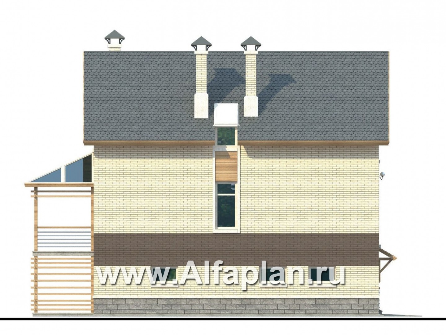 Проекты домов Альфаплан - «Экспрофессо»- проект компактного дома с гаражом в цоколе - изображение фасада №3