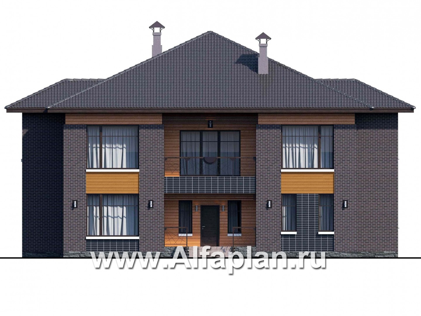 Проекты домов Альфаплан - «Дунай» — вилла с двусветной гостиной - изображение фасада №1