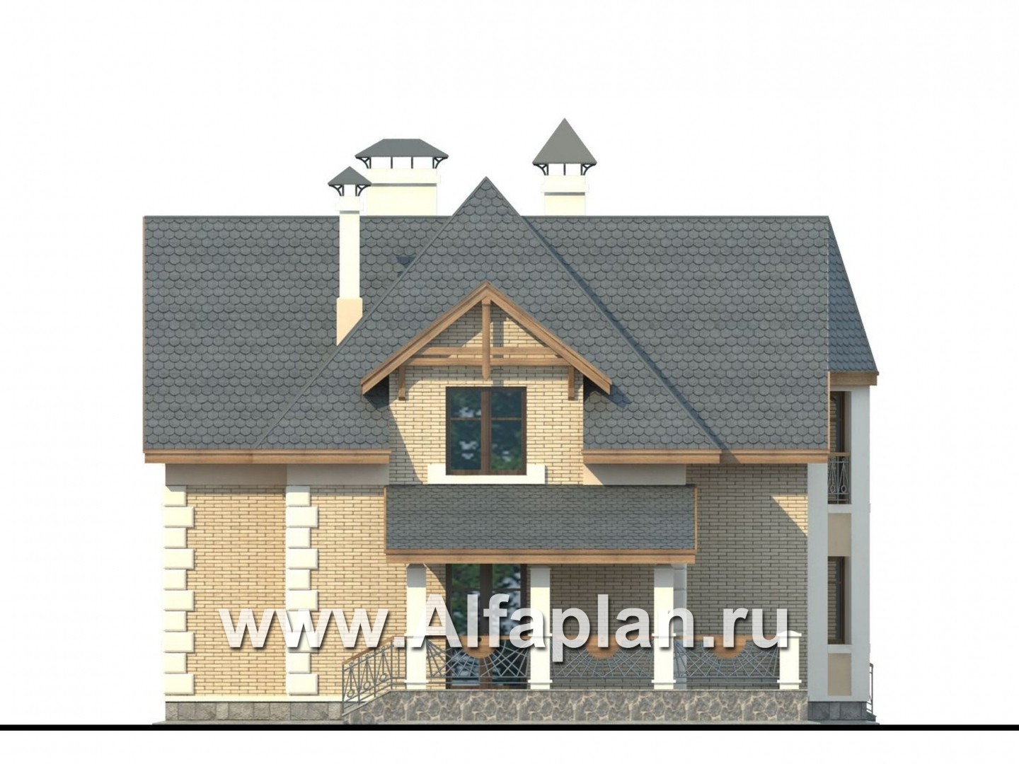 Проекты домов Альфаплан - «Клио» - коттедж из газобетона с угловой террасой - изображение фасада №3