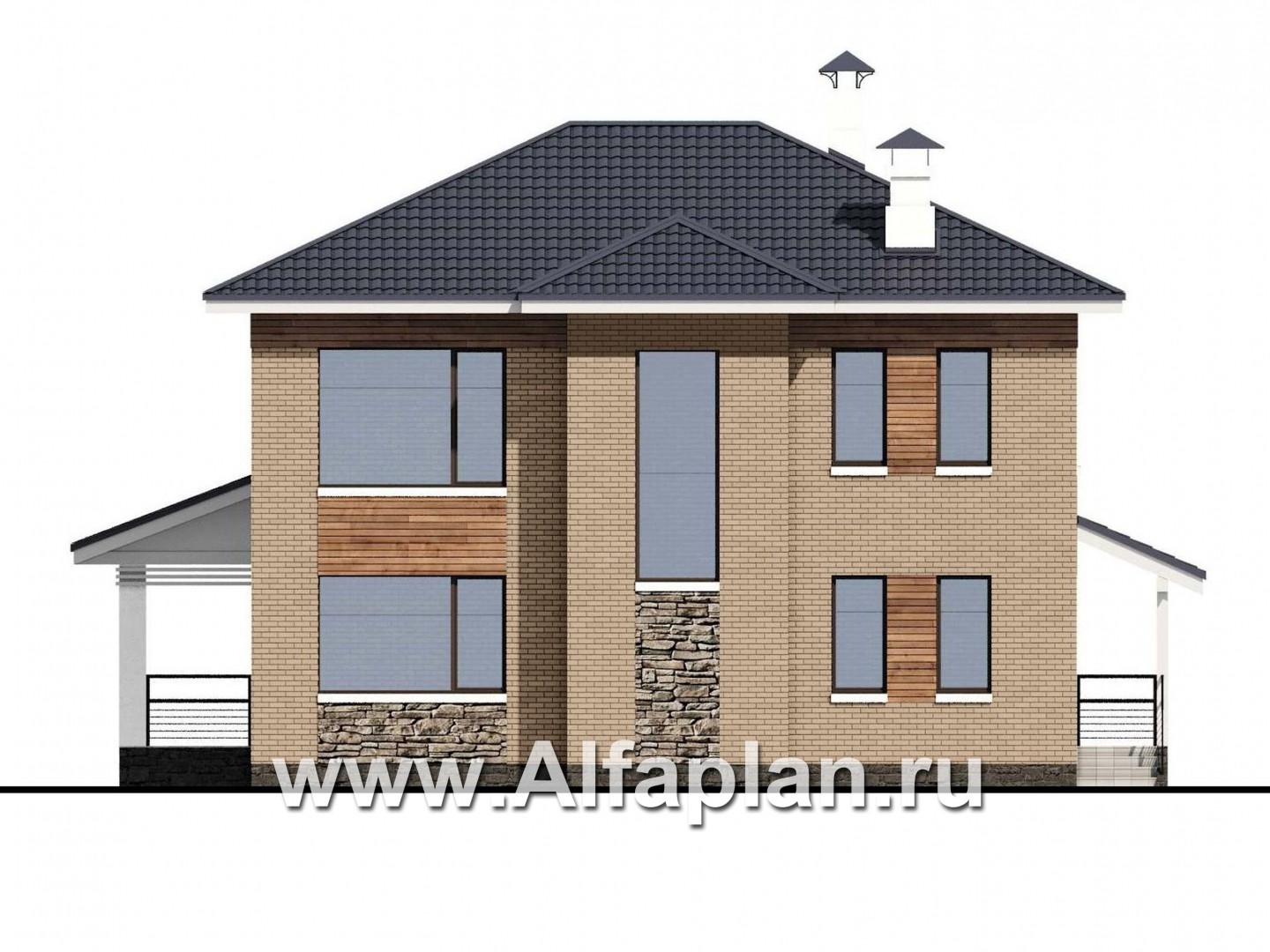 Проекты домов Альфаплан - «Светлая полоса» - современный коттедж со вторым светом - изображение фасада №4
