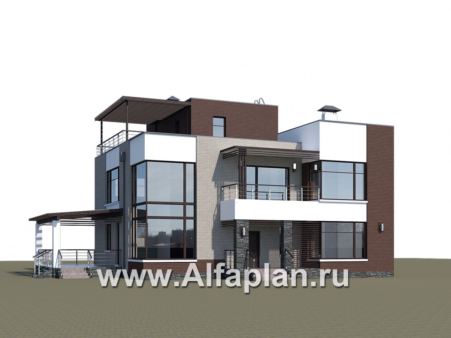 Проекты домов Альфаплан - «Эндр» — большая вилла с эксплуатируемой кровлей - дополнительное изображение №1