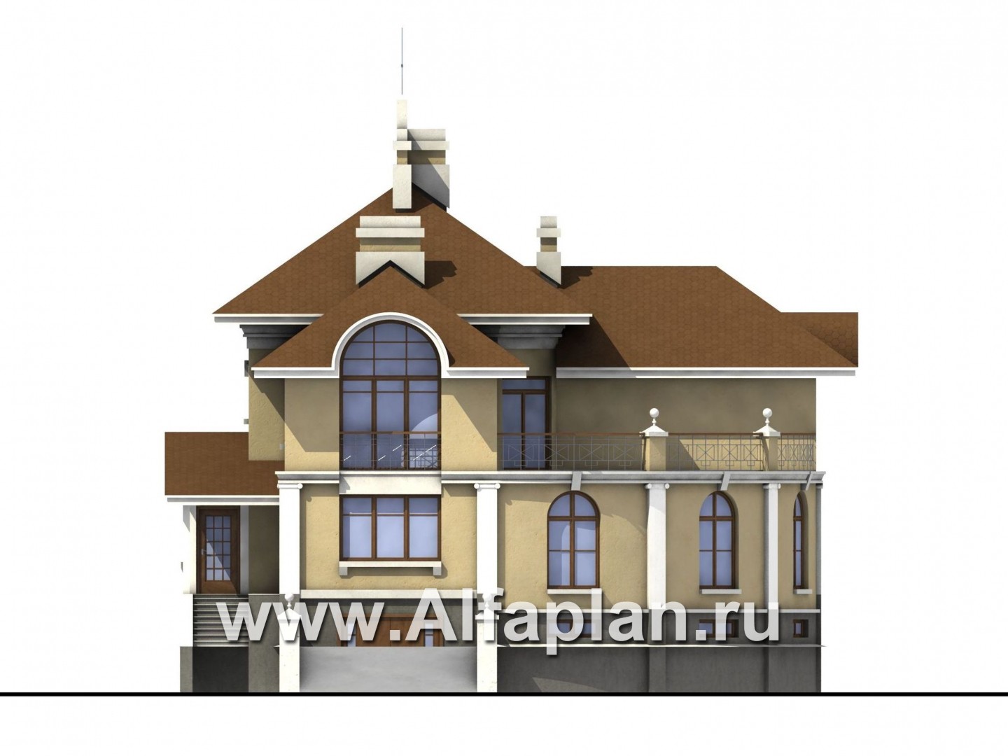 Проекты домов Альфаплан - Дом из газобетона «Флоренция» в стиле итальянского Возрождения - изображение фасада №1