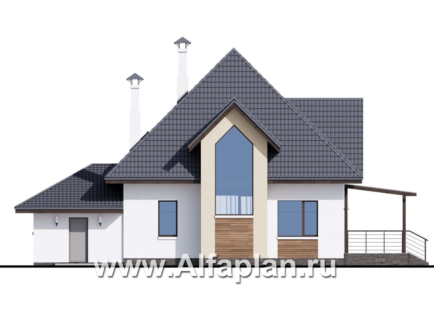 Проекты домов Альфаплан - «Альтаир» - современный мансардный дом с гаражом - изображение фасада №4