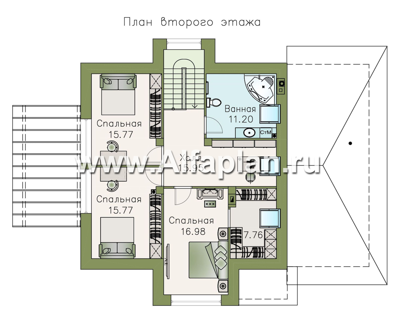 Проекты домов Альфаплан - «Альтаир» - современный мансардный дом с гаражом - изображение плана проекта №2