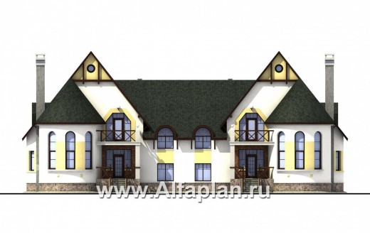 «Онегин» - проект дуплекса (дом на две семьи), в стиле замка - превью фасада дома
