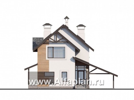Проекты домов Альфаплан - «Гольфстрим»- компактный дом с навесом для авто - превью фасада №1