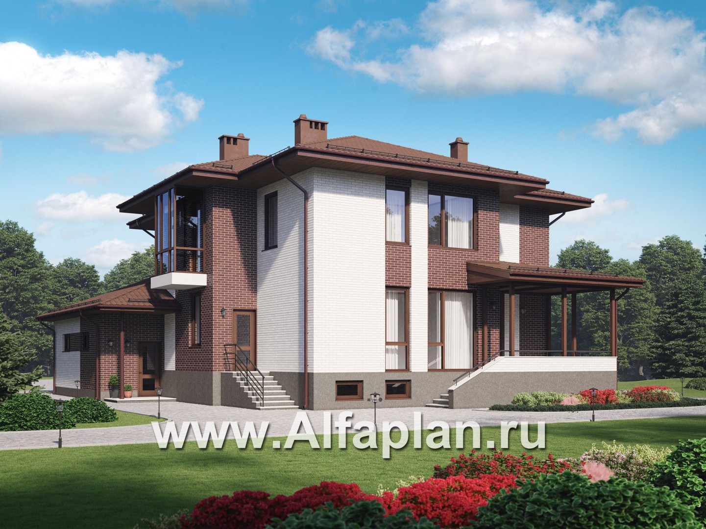 Проекты домов Альфаплан - Двухэтажный коттедж с гаражом на 2 машины - дополнительное изображение №1