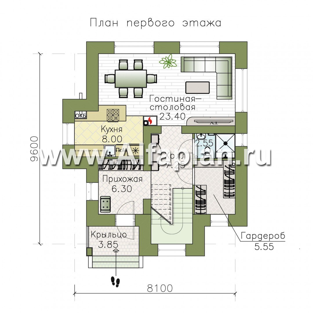 Проекты домов Альфаплан - "Рациональ" - Компактный коттедж для узкого участка - изображение плана проекта №1