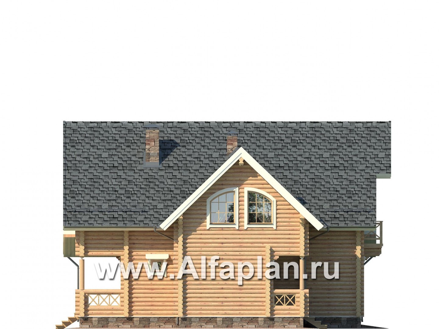 Проекты домов Альфаплан - Деревянный дом с террасой и навесом для машины - изображение фасада №4