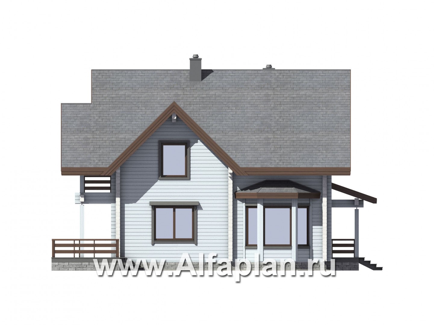 Проекты домов Альфаплан - Мансардный дом из бруса - изображение фасада №2