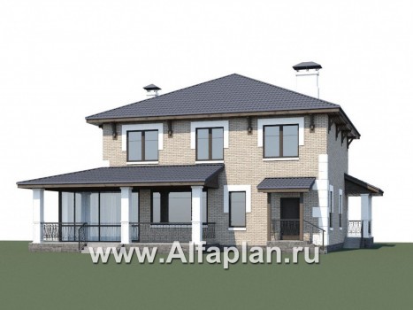Проекты домов Альфаплан - «Земляничная поляна» - двухэтажный коттедж с большой верандой - превью дополнительного изображения №1