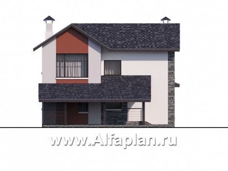 Проекты домов Альфаплан - Стильный компактный дом с гаражом-навесом - превью фасада №3