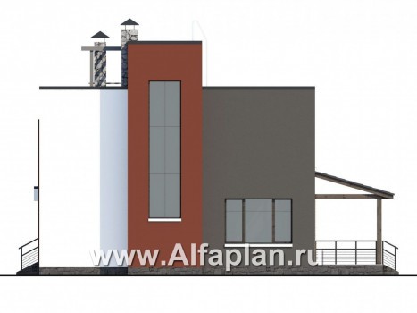 Проекты домов Альфаплан - «Пристань» - проект дома с плоской эксплуатируемой кровлей - превью фасада №2