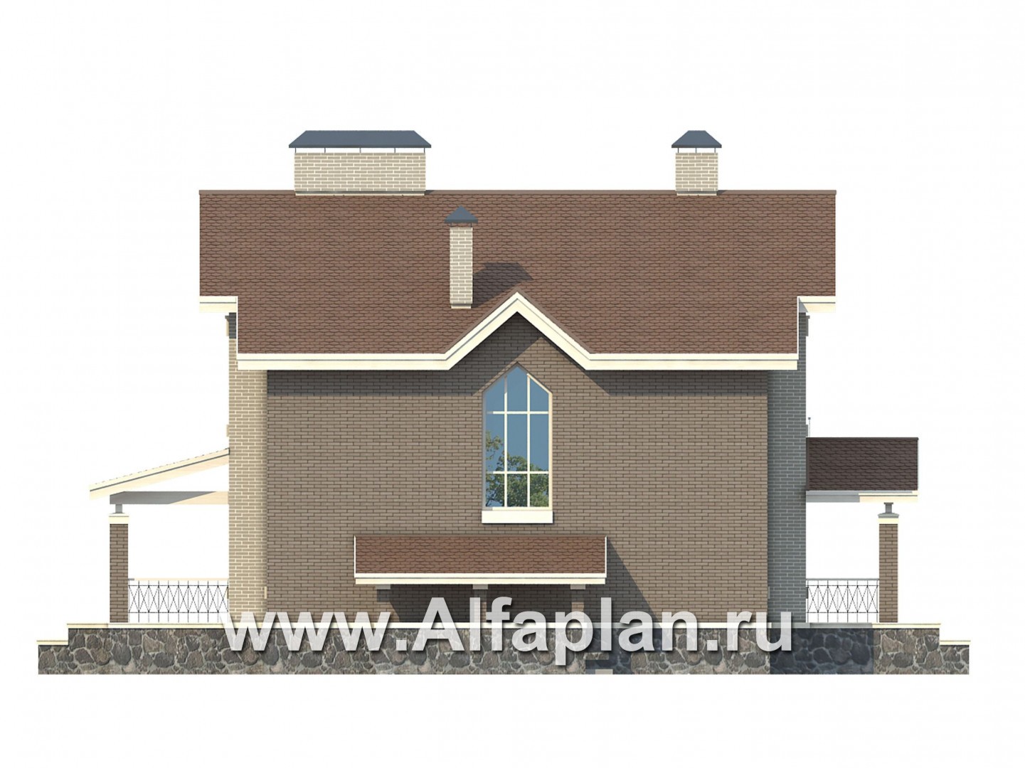 Проекты домов Альфаплан - Ккирпичный особняк с цокольным этажом - изображение фасада №2