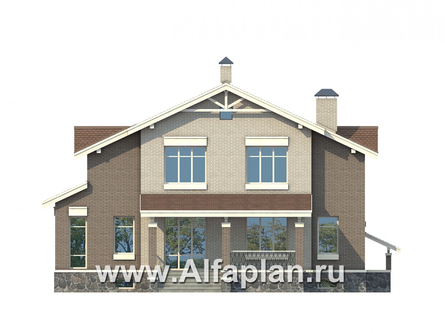 Проекты домов Альфаплан - Ккирпичный особняк с цокольным этажом - изображение фасада №3