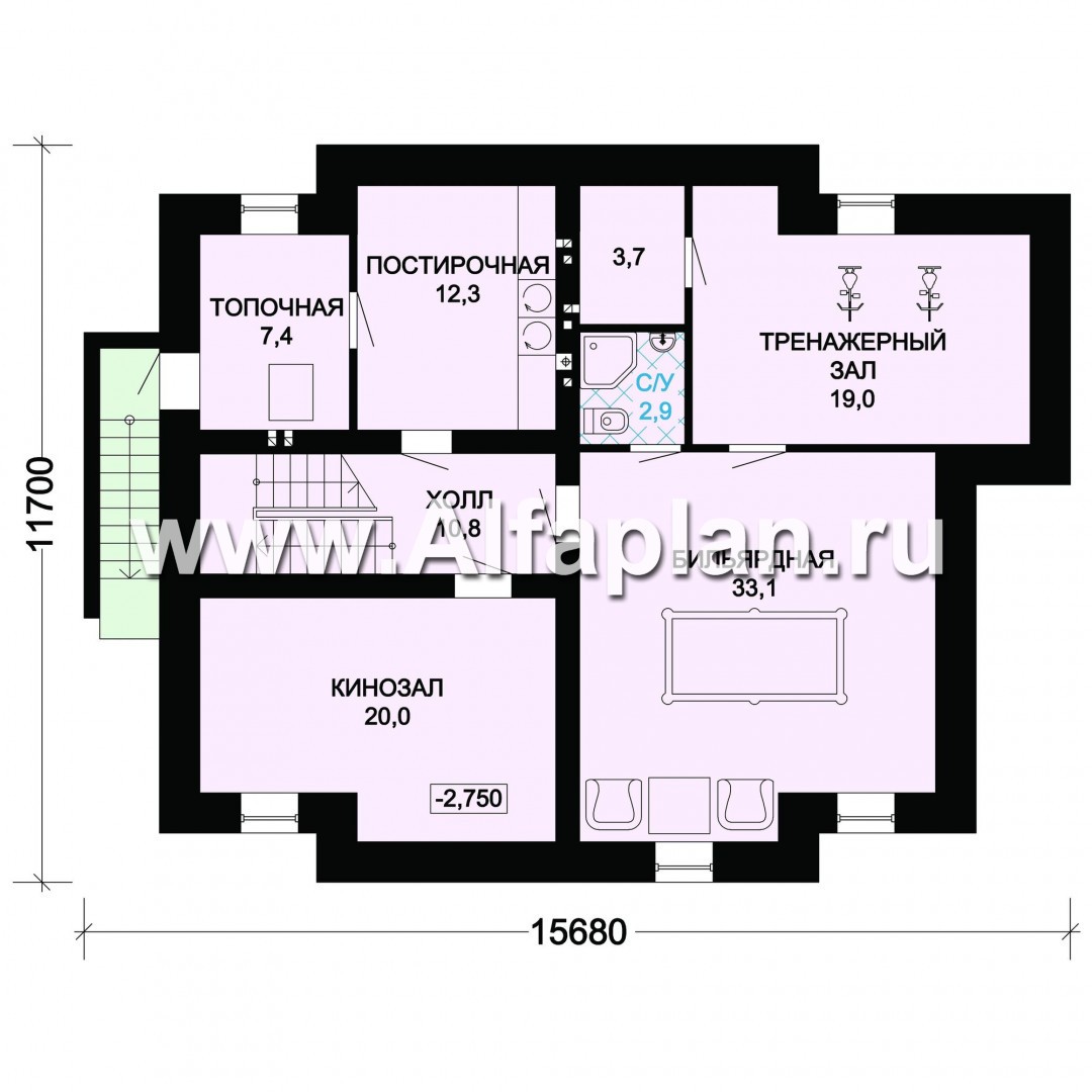 Проекты домов Альфаплан - Ккирпичный особняк с цокольным этажом - изображение плана проекта №1