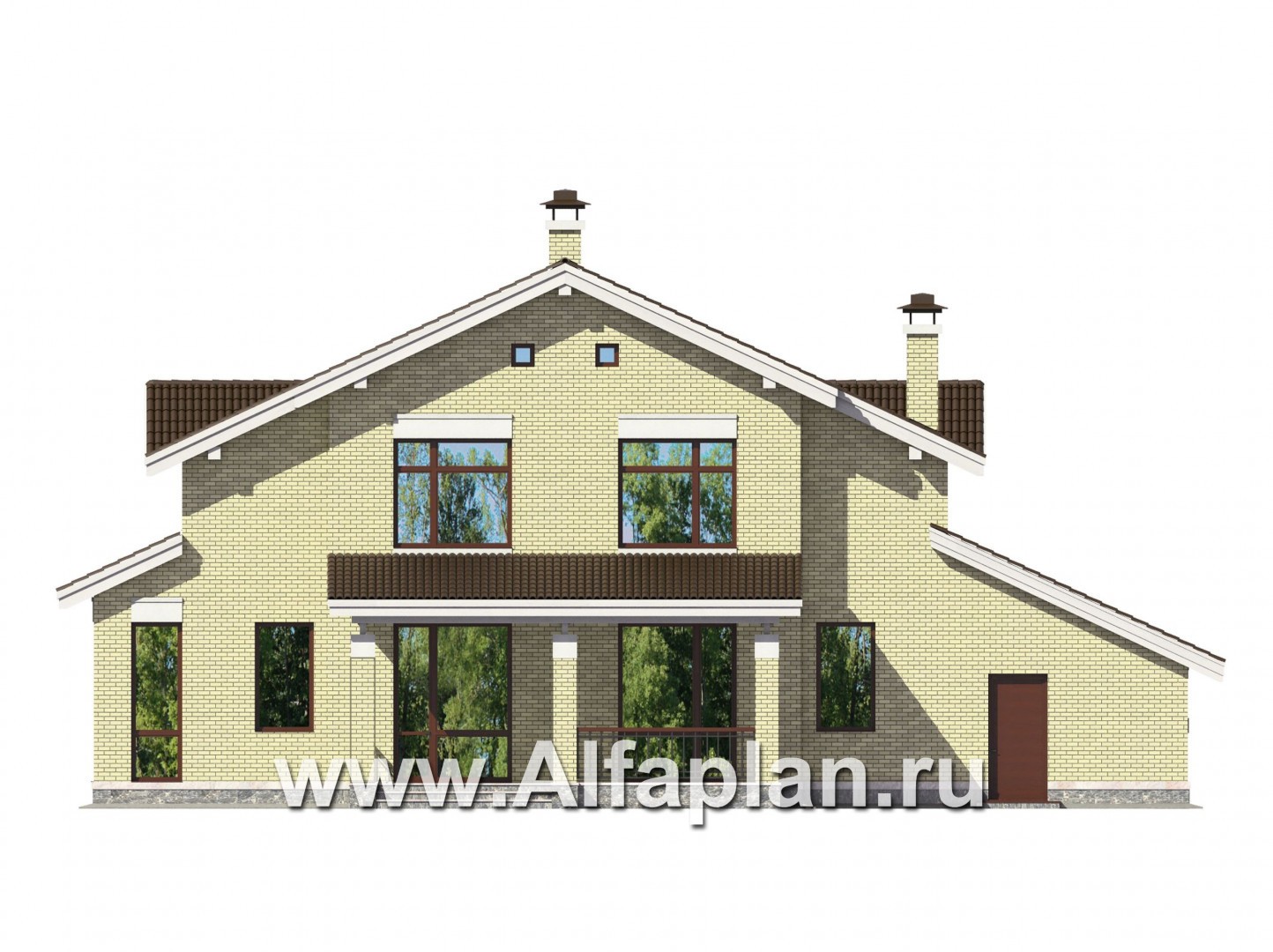 Проекты домов Альфаплан - Кирпичный коттедж с навесом для машины - изображение фасада №4