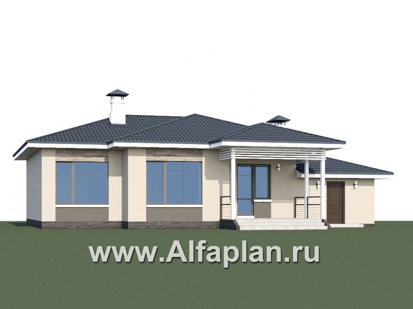 Проекты домов Альфаплан - «Бирюса» - одноэтажный коттедж для небольшой семьи, с теплым гаражом - дополнительное изображение №1