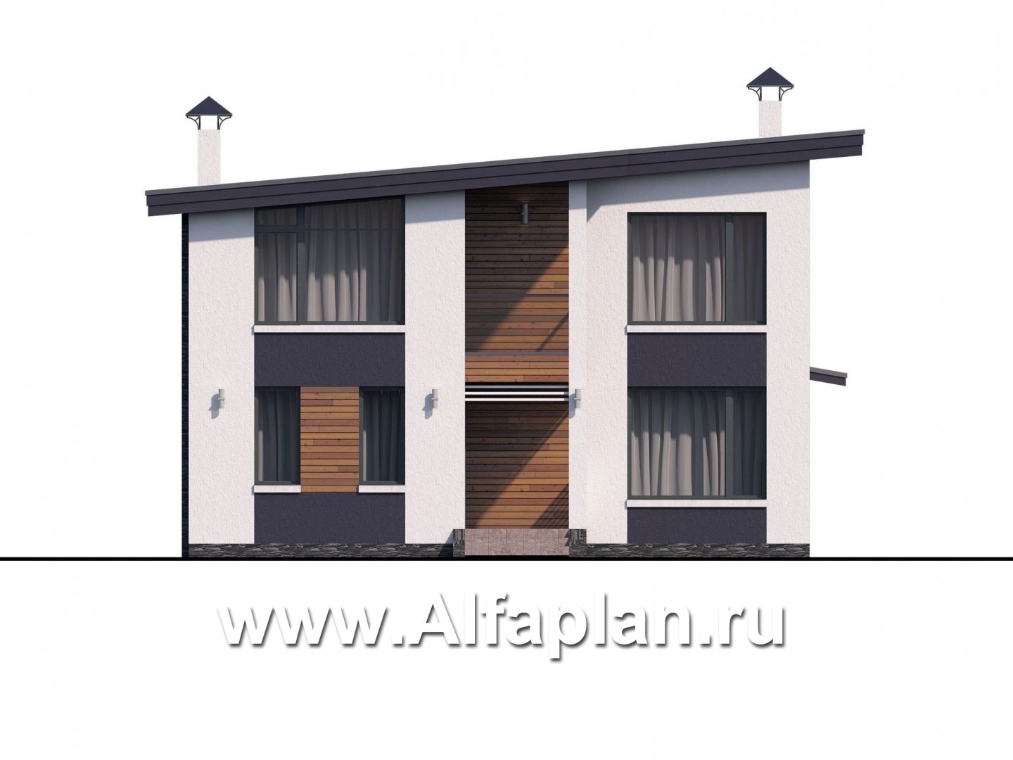 Проекты домов Альфаплан - "Модена" -стильный дом, односкатная крыша - изображение фасада №1