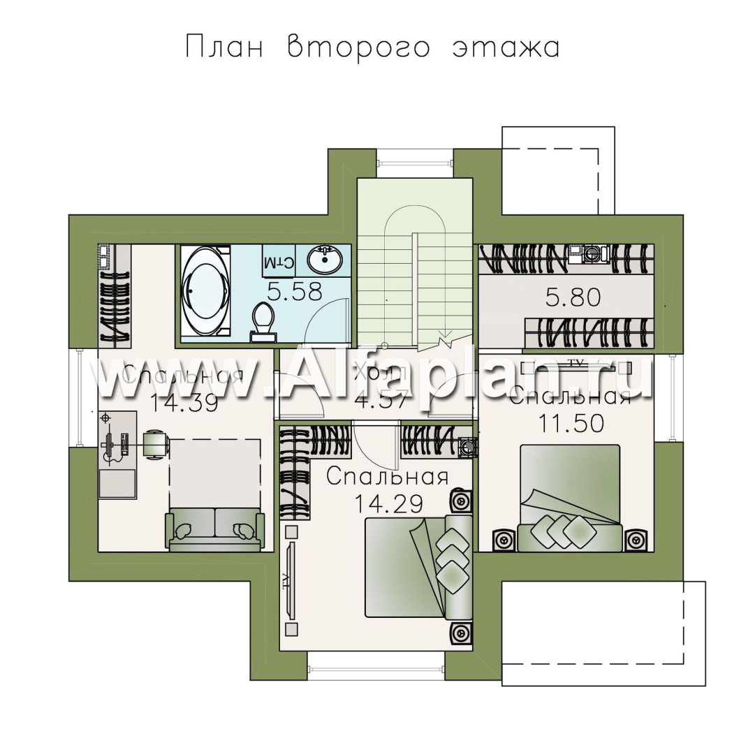 Проекты домов Альфаплан - Коттедж из кирпича «Семейное гнездо» с комфортной современной планировкой - план проекта №2
