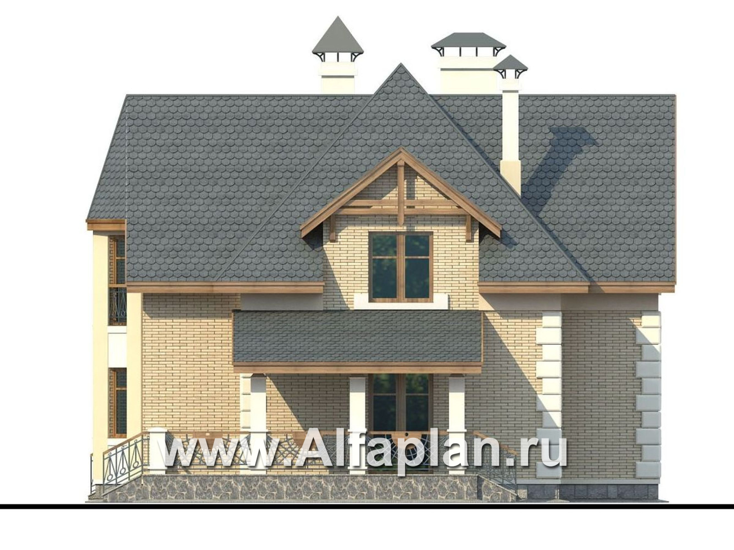 Проекты домов Альфаплан - «Шереметьев» - проект дома с большой открытой террасой - изображение фасада №2
