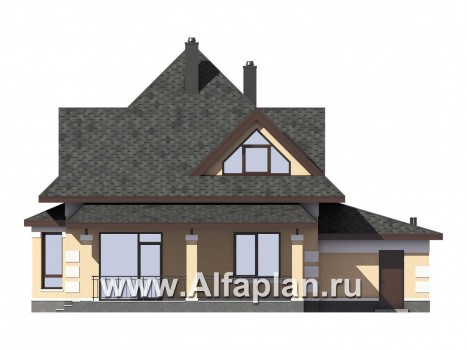 Проекты домов Альфаплан - Компактный мансардный дом c гаражом из газобетона - превью фасада №4