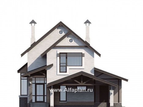 Проекты домов Альфаплан - «Эль-Ниньо»- дом с террасами и навесом для машин - превью фасада №1