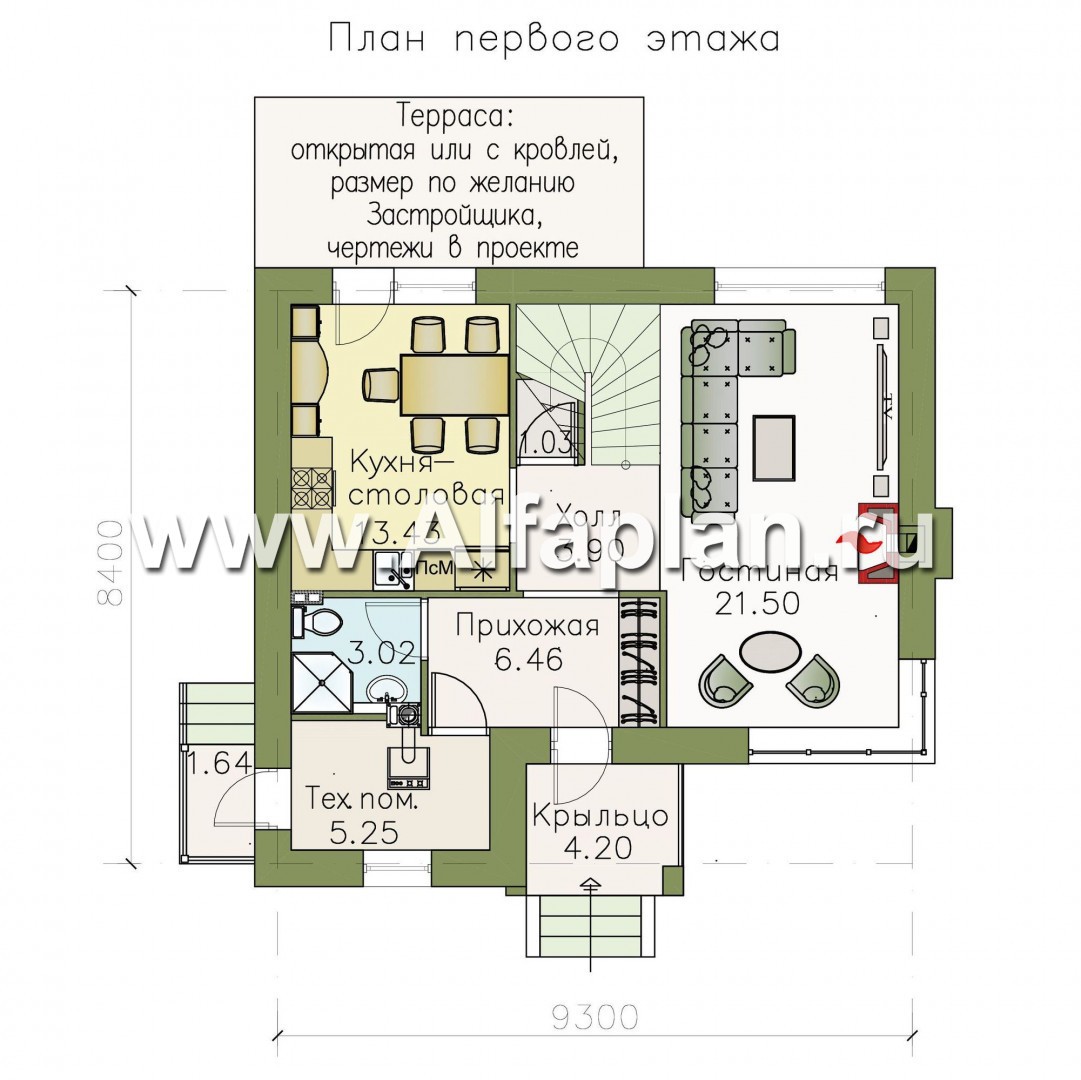 Проекты домов Альфаплан - Двухэтажный дом из кирпича «Карат» - план проекта №1