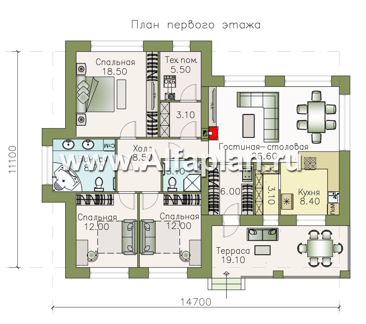 Проекты домов Альфаплан - «Вуокса» - стильный коттедж с комфортной планировкой - план проекта №1