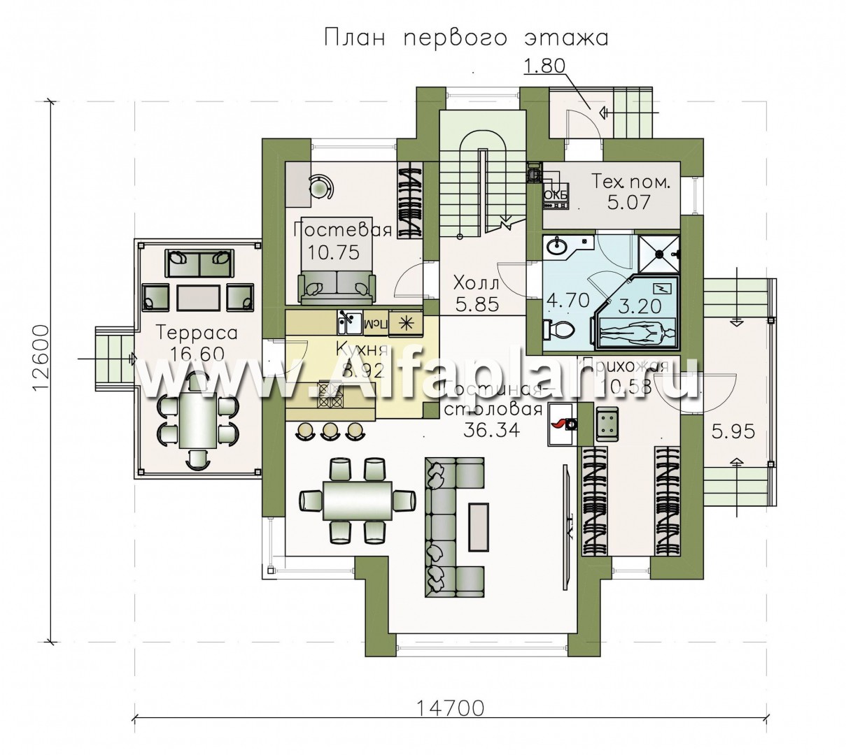 Проекты домов Альфаплан - «Гемма»  - современный мансардный дом - план проекта №1