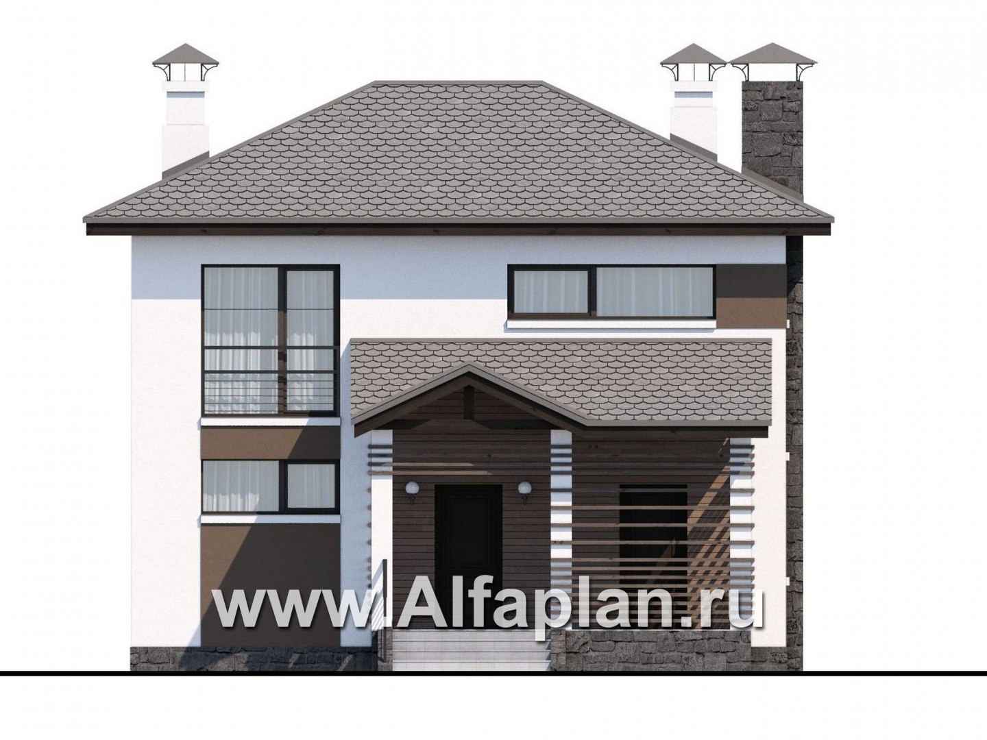 Проекты домов Альфаплан - Двухэтажный дом из кирпича «Панорама» - изображение фасада №1