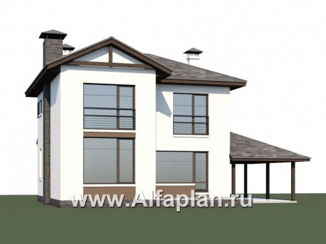 Проекты домов Альфаплан - Кирпичный дом «Панорама» с гаражом навесом - превью дополнительного изображения №1